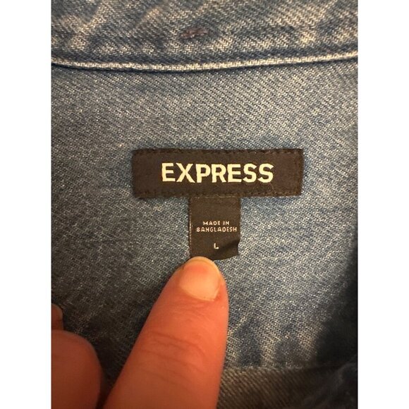 Express Mens Denim Button-Down Shirt L Shacket Mens - Picture 2 of 5